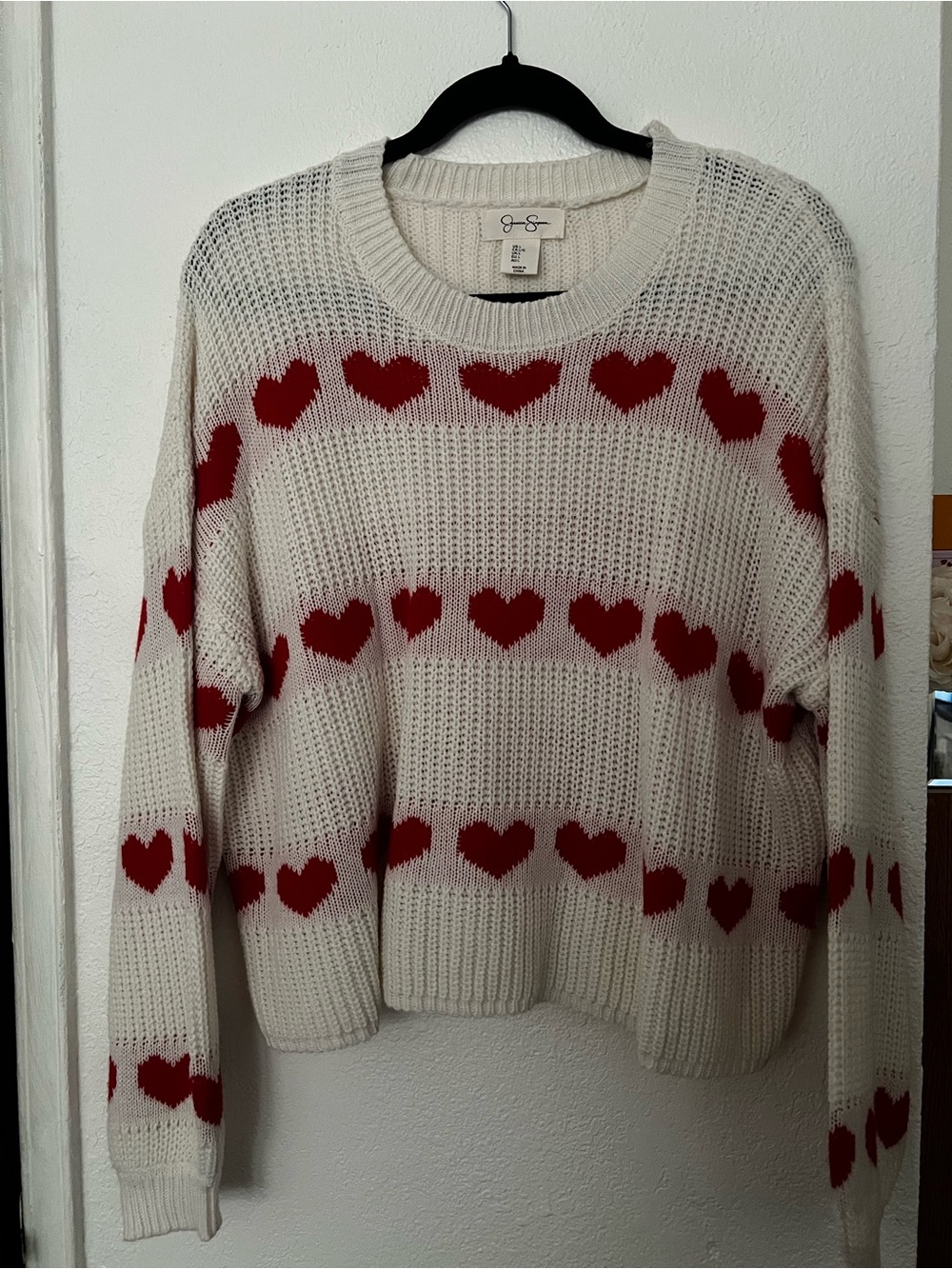 Jessica Simpson Cream Sweater with Red Heart Stripes